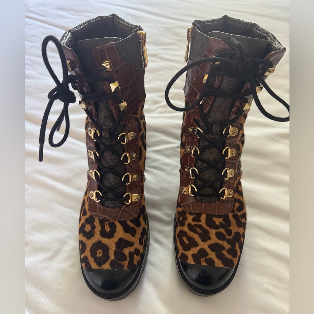 Michael Kors Leopard Print Lace-Up Ankle Boots